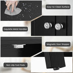 COSTWAY Bathroom Floor Cabinet - Freestanding Side Storage Organizer with Double Doors & Adjustable Shelf, Wooden Storage Cabinet for Living Room, Bedroom, Kitchen, Entryway (Black)