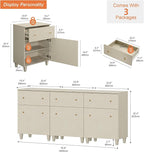 WAMPAT Set of 3 Storage Cabinets, 70.8" Kitchen Sideboards with Drawers and Doors, Modern Beige Coffee Bar Cabinets with Adjustable Shelves and Solid Legs for Living Room, Entryway, Hallway