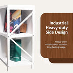 8 Cube Storage Organizer Bookshelf, Industrial Horizontal Bookcase, Accent Cubby Shelf, Media Console Table for Living Room, Home Office, 13.6" D x 63" W x 30.9" H, White