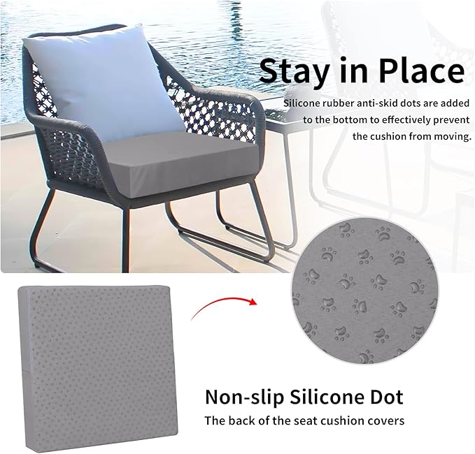 Easy-Going Waterproof Patio Cushion Covers 24x22x4 inch 2 Pack Replacement Non-Slip Outdoor Seat Cushion Slipcover with Zipper. Gray