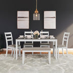 Signature Design by Ashley Stonehollow Casual Rectangular Dining Room Table Set with 4 Chairs and Bench, Set of 6, Foam Cushions, Wood, White and Gray