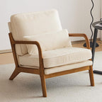 VINGLI Upgraded Premium Corduroy Accent Chair,Upholstered Arm Chair,Solid Wood Comfy Reading Chair with Lumbar Pillow, Mid Century Modern Chairs for Living Room,Bedroom,Guest Room,Beige