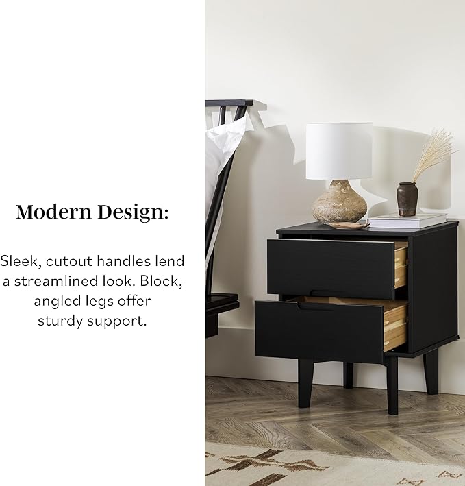 Brynn Modern Solid Wood 2-Drawer Nightstand 24 Inch Black