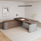 SAINTCY Large Executive Office Desk with File Cabinet, 86.6 Inch Sit & Stand L Shaped Executive Desk, Adjustable Luxury Office Desks for Boss, Business Owners, Managers and Supervisors Return Left