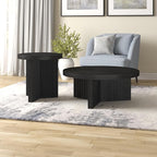 Henn&Hart 22" Fluted Scandinavian Round End Table, Ribbed Side Table, Nightstand for Living Room, Office, Family Room, or Bedroom, Black Grain