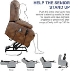 MAEVIS Large Genuine Leather Power Lift Chairs, Dual Motor Recliner for Elderly,Extended Footrest and Lumbar Pillow for Tall Man,with Heat and Massage, USB and Type-C Ports(Ochre)