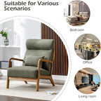 INZOY Mid Century Modern Accent Chair with High Back, Upholstered Living Room Chairs with Waist Cushion, Wood Frame Reading Armchair for Bedroom Sunroom, Green