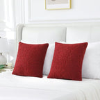 FUTEI Christmas Maroon Red Throw Pillow Covers 24x24 Inch Set of 2,Furry Faux Fur Teddy Boucle Textured Cushion Covers,Soft Fluffy European Pillow Shams,Home Decor for Couch Bed Living Room Car