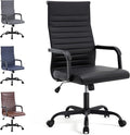 Office Desk Chair, Ergonomic Conference Room Chairs, PU Leather Executive Ribbed Computer Chair, Swivel Rolling Chair for Home Office