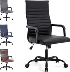 Office Desk Chair, Ergonomic Conference Room Chairs, PU Leather Executive Ribbed Computer Chair, Swivel Rolling Chair for Home Office