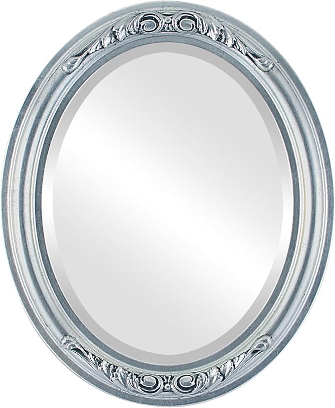 OVALCREST Oval Beveled Wall Mirror for Home Decor - Florence Style - Silver Leaf with Black Antique - 28" x 22"