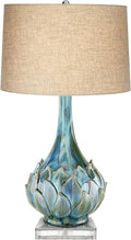 Possini Euro Design Kenya Modern Tropical Table Lamp with Riser 31" Tall Blue Green Ceramic Beige Linen Drum Shade for Living Room Bedroom House Bedside Home Office Entryway (Color May Vary)