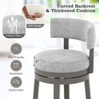 COSTWAY Bar Stool Set of 4, 27-inch 360° Swivel Barstool with Upholstered Back & Seat, Solid Rubber Wood Legs & Footrest, Farmhouse Counter Height Chair for Home, Bar, Cafe, Grey (4, Seat height 27‘’)