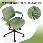 BV Mid Century Modern Office Chair Set of 1, Swivel Rolling Deak Chair with Armrests and Walnut Back, Adjustable Desk Chair for Home Office, Green