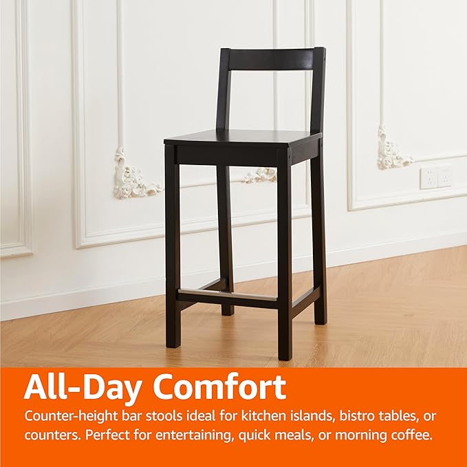 Amazon Basics Wooden Bar Stool with Backrest 24", Black, 1 Unit