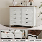 Farmhouse White Dresser for Bedroom, Wide Wood Dressers & Chests of Drawers, Modern 8 Drawer Double Dresser for Bedroom with Vintage Black Handle, 8 Drawer Dressers for Hallway, Antique White