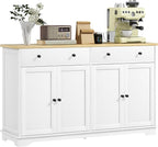 HOMCOM Sideboard Buffet Cabinet with Storage, 55" Modern Kitchen Cabinet with 4 Doors, 2 Drawers and 2 Adjustable Shelves, Coffee Bar, White
