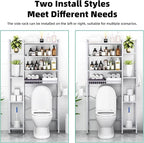 8-Tier Over The Toilet Storage with Side Rack, Over Toilet Storage Rack with Adjustable Shelf & Drain Basket, Freestanding Bathroom Organizer for Balcony, Laundry (Pure White)