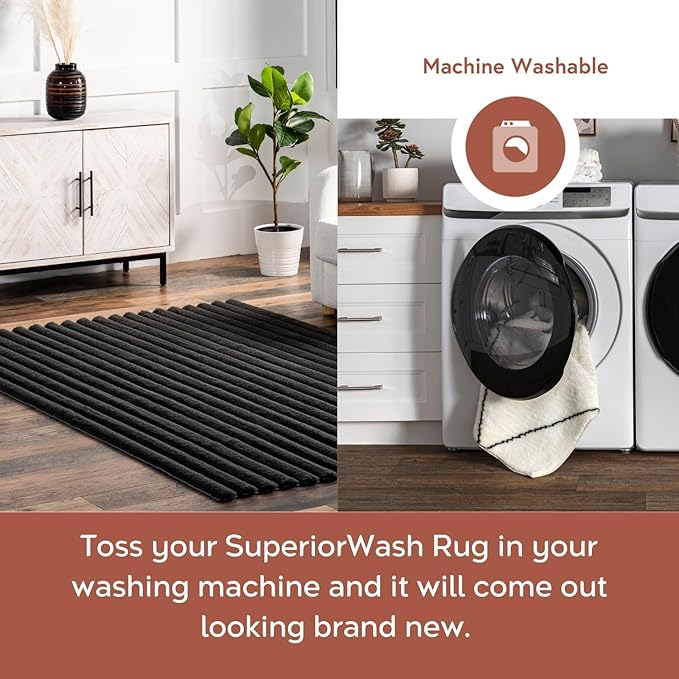 nuLOOM 2'6" x 8' Cozy Plush Area Rug, Machine Washable, Non-Slip, Soft Fluffy Shag Carpet for Living Room Bedroom Kids Room Nursery Home Decor, Kai Grey