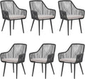 JOIVI Outdoor Dining Chairs Set of 6, 6 Pieces Woven Rope Patio Chairs with Armrest and Seat Cushions for Outside Porch, Balcony or Indoor Dining Kitchen, Restaurant, Black