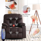 Bonzy Home Swivel Rocker Recliner with Heating and Massage, 40" Manual Rocker Recliner Chair, PU Leather Single Sofa with 2 Cup Holders for Living Room Bedroom, Brown
