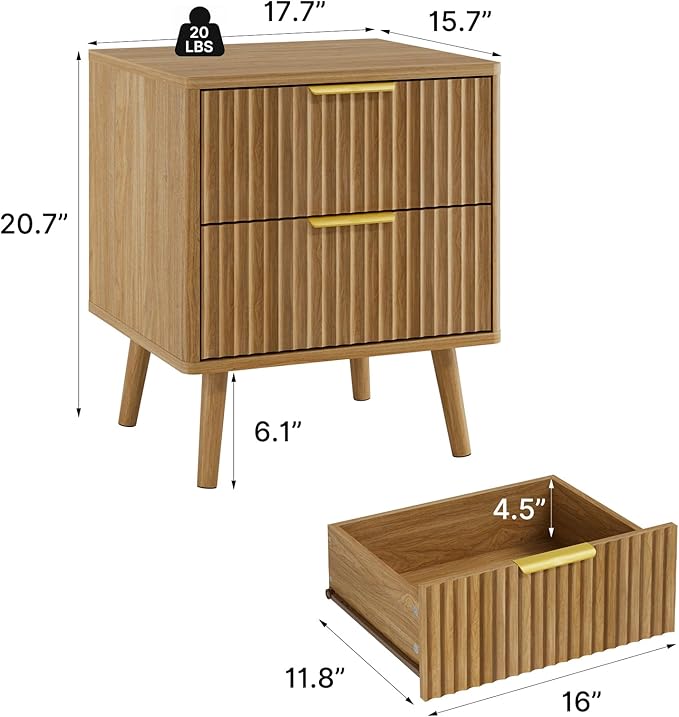 LYNSOM Fluted Dresser and Nightstand Sets 3 Piece, 5-Drawers Dresser and 2-Drawer Nightstands Set of 2, Wood Bedroom Furniture Set for Home, Bedroom, Hallway, Natural Oak
