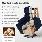 Tami Tami Dual Motor Power Lift Chair Recliner for Elderly with Massage and Heat, Infinite Position Electric Lift Recliner with Adjustable Headrest, USB (T6015 - Plush Fabric, Navy Blue, Oversized)