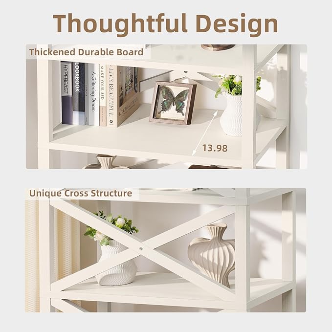 5 Tier Bookshelf 70" Rattan Boho Tall Bookcase with Barn Doors,Farmhouse Display Book Shelf with Adjustable Shelves and Storage Cabinet,Wood Bookshelves for Living Room,Kitchen,Natural (2PCS)