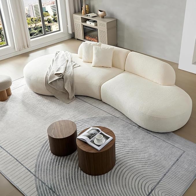 135.4" Oversized Curved Sofa Couch Modern 6-Seat Round Boucle Sectional Sofa Couch with Chaise & Pillows for Living Room Apartment Furniture,No Assembly Needed (Beige+Left-Facing)