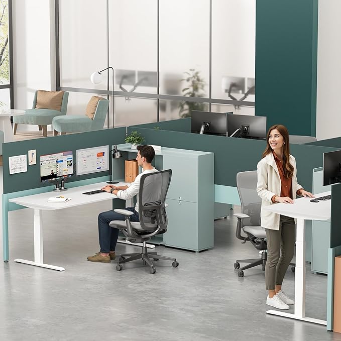 3 Stages Dual Motor Electric Standing Desk with One Piece Desktop, 48 x 24 Inch Adjustable Height Sit to Stand Up Desk for Home Office, Work & Study, Black Frame & White Desktop (2 Packages)