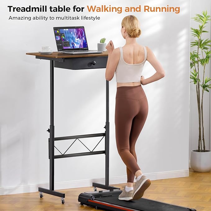 COMHOMA Small Standing Desk Adjustable Height Small Computer Desk Mobile Portable Rolling Laptop Table with Wheels 32" Computer Workstation Sit Stand Desks Portable Standing Table Treadmill desks