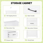 Bathroom Tall Storage Cabinet, Floor Freestanding Storage Cabinet with 2 Doors, One Drawer, Door Shelve Design, and Adjustable Shelf for Bathroom, Office, Multi-Use Organizer, White