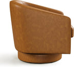 Swivel Barrel Accent Chair, Round Faux Leather Living Room Arm Chairs, Modern Upholstered Comfty Reading Nook Chairs for Bedroom, Small Club Armchair, Single Sofa Side Chair, Brown