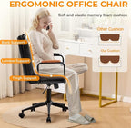 Furniliving Leather Home Desk Chair, Comfortable Executive Office Chair with Wheels, Ergonomic Computer Task Chair Adjustable Height, Black