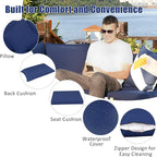 Tangkula 7 Pieces Patio Rattan Furniture Set, Patiojoy Outdoor Conversation Set with Cushions and Tempered Glass Coffee Table, All-Weather Sectional Sofa Set for Garden, Lawn, Backyard (Navy Blue)