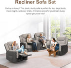 Living Room Furniture Set, Loveseat Recliner Sofa with Storage Console and 2 Oversize Recliner Chairs, Elegant Timeless Manual Reclining Couches for Living Room/RV (Grey, 2+1+1)