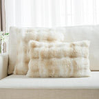 FUTEI Beige White Decorative Throw Pillow Covers 24x24 Inch Set of 2,Soft Fuzzy Faux Rabbit Fur European Cushion Covers with Raised Texture,Neutral Boho Home Decor for Couch Bed Living Room