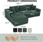 PELUMY 108.7" L-Shaped Modular Sectional Sofa with Oversized Chaise, Cloud Couch with Memory Foam, No Assembly Required Sleeper Sofa for Small Space Living Room, Apartment (Green, Corduroy)