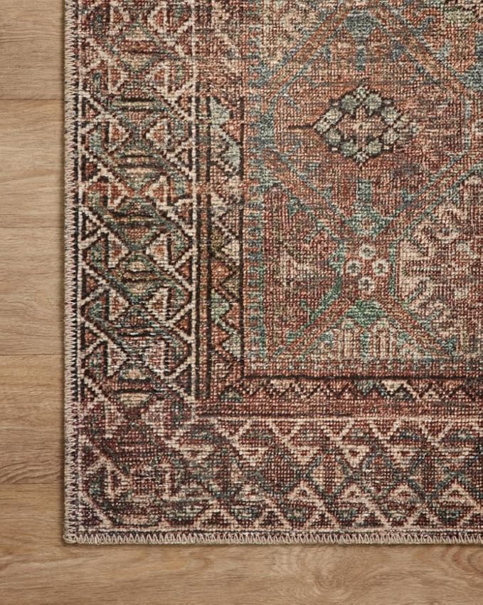 Loloi Amber Lewis Billie Collection, Aqua & Rust 2'-3" x 3'-9" Area Rug – Antique & Distressed Accent Rugs for Living Room, Bedroom, Entryway & Hallway, No Shed High Traffic Area Home Decor Rug