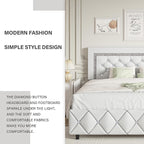 BarnFurin King Size Bed Frame and Headboard, Faux Leather Upholstered Bed with Diamond Tufted Design, Modern Platform Bed Frame with Wooden Slats Support, No Box Spring Required, Easy Assembly, White