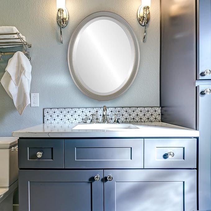 OVALCREST Oval Beveled Wall Mirror for Home Decor - Toronto Style - Silver Shade - 26" x 20"