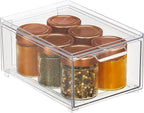 mDesign Stackable Storage Containers Box with Pull-Out Drawer - Stacking Plastic Drawers Bins for Kitchen Pantry and Cupboard, Cabinet, Counter, Island and Tables - Lumiere Collection - 4 Pack - Clear