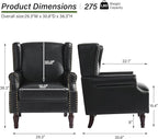 Accent Chair, Upholstered High Back Armchair with Nailhead Trim & Wood Legs, Comfy Wingback Reading Single Sofa Chair for Small Spaces, Living Room, Bedroom, Leather Black, Set of 2