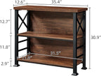 HOMBAZAAR Book Shelf,3 Tier Small Bookshelf with Metal Frame and Backboard,Rustic Brown Deep Bookcase with Engineered Wood Shelves,Short Shelf Bookcase for Living Room,Bedroom and Office