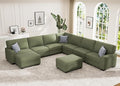 Wanderwell Oversized Modular Sectional Sofa, 6-Seater U Shaped Couches with Movable Ottoman,Corduroy Sectional Couch with Wide and Deep Seats Suitable for Living Room,Bedroom,Apartment (Olive, U-9)