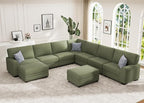 Wanderwell Oversized Modular Sectional Sofa, 6-Seater U Shaped Couches with Movable Ottoman,Corduroy Sectional Couch with Wide and Deep Seats Suitable for Living Room,Bedroom,Apartment (Olive, U-9)