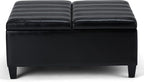 SIMPLIHOME Ellis 36 inch Wide Contemporary Square Coffee Table Storage Ottoman in Midnight Black Vegan Faux Leather, Assembled, For the Living Room and Bedroom