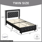 BarnFurin Twin Bed Frame with Headboard, Upholstered Bed with Diamond Tufted Design, Kids Bed Frame with Wooden Slats Support, No Box Spring Required, Easy Assembly, Black