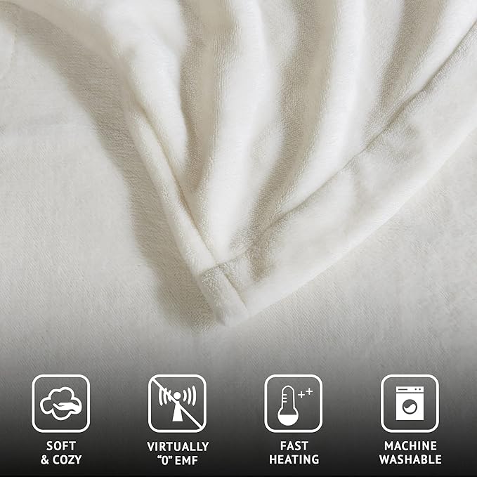 Beautyrest Heated Electric Blanket for Cold Weather, Fast Heating Heated Blanket, Auto Shut Off, Virtually Zero EMF, Multi Heat Setting, UL Certified, Ivory Twin (84 inx62 in)