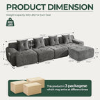 129.23”Modular Sectional Couch for Living Room, Modren L-Shape Cloud Sectional 4-Seater Sofa with Movable Ottoman, Woven Texture Upholstery Boneless Couch, No Assembly, Grey